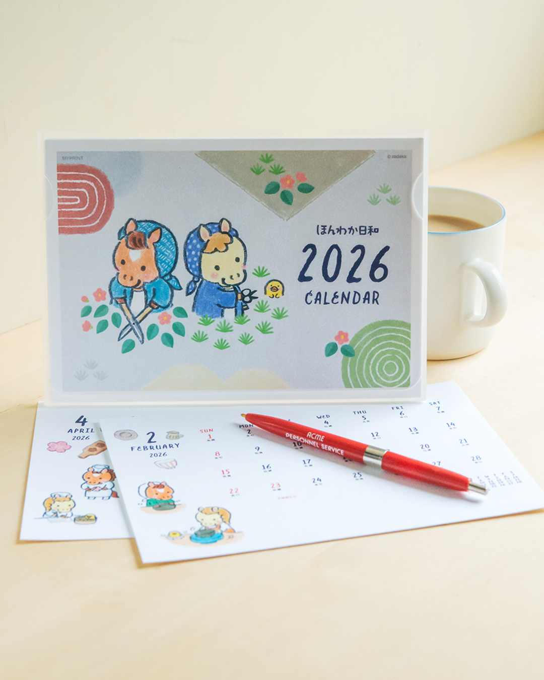 k.tweety土日祝日発送可能　10本 2026年 NK-280 干支・午歳【壁掛け名入れ印刷台紙カレンダー】｜松本