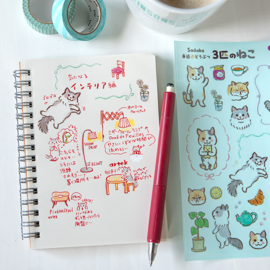 トレペシール 身近などうぶつ【3匹のねこ】ノートに貼ってみました